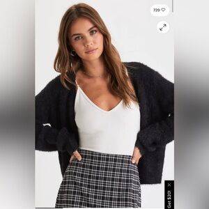 Lulus Womens Completely Cozy Black Eyelash Knit Cardigan Sweater Fuzzy Small NWT